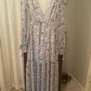 Aakaa Blue Floral Long Sleeve Dress